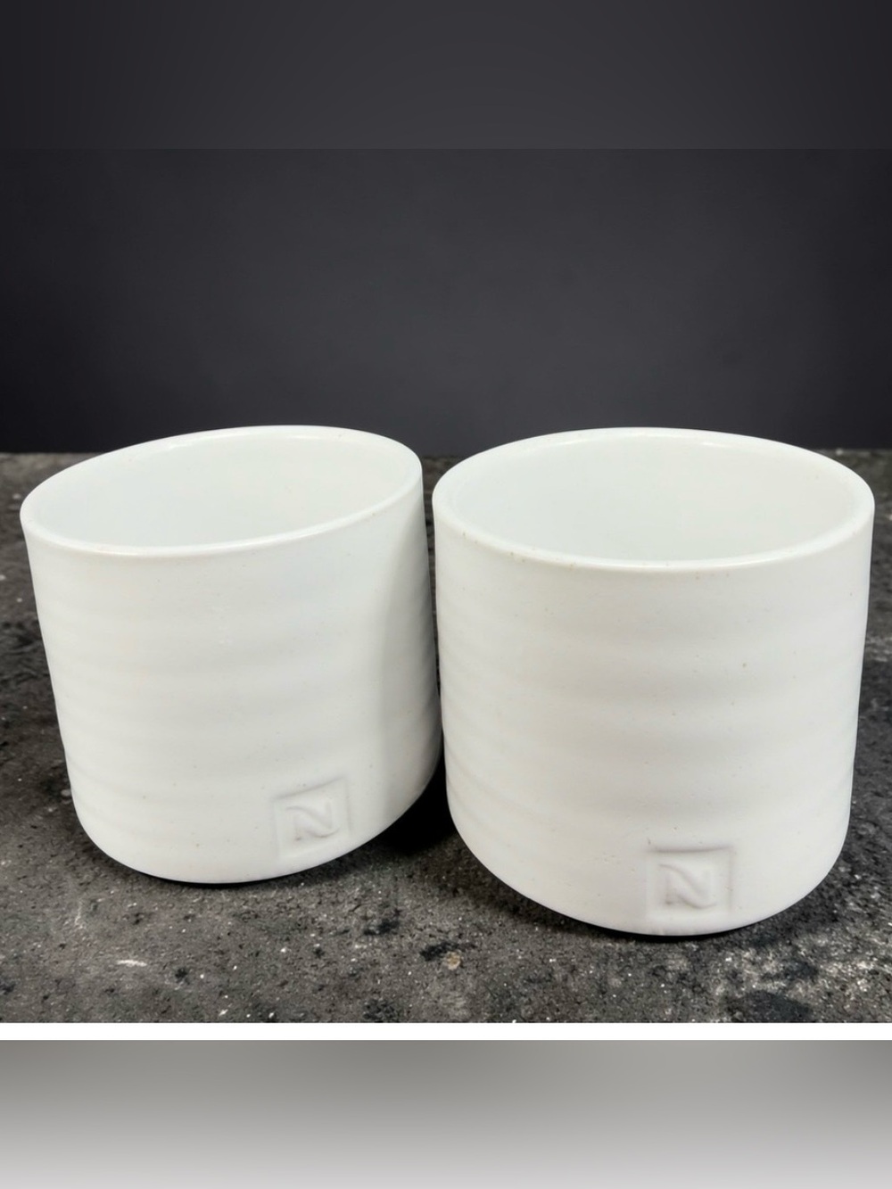 Nespresso Collections White‎ Ceramic Ribbed Espresso Cups Set of 2 Embossed Logo